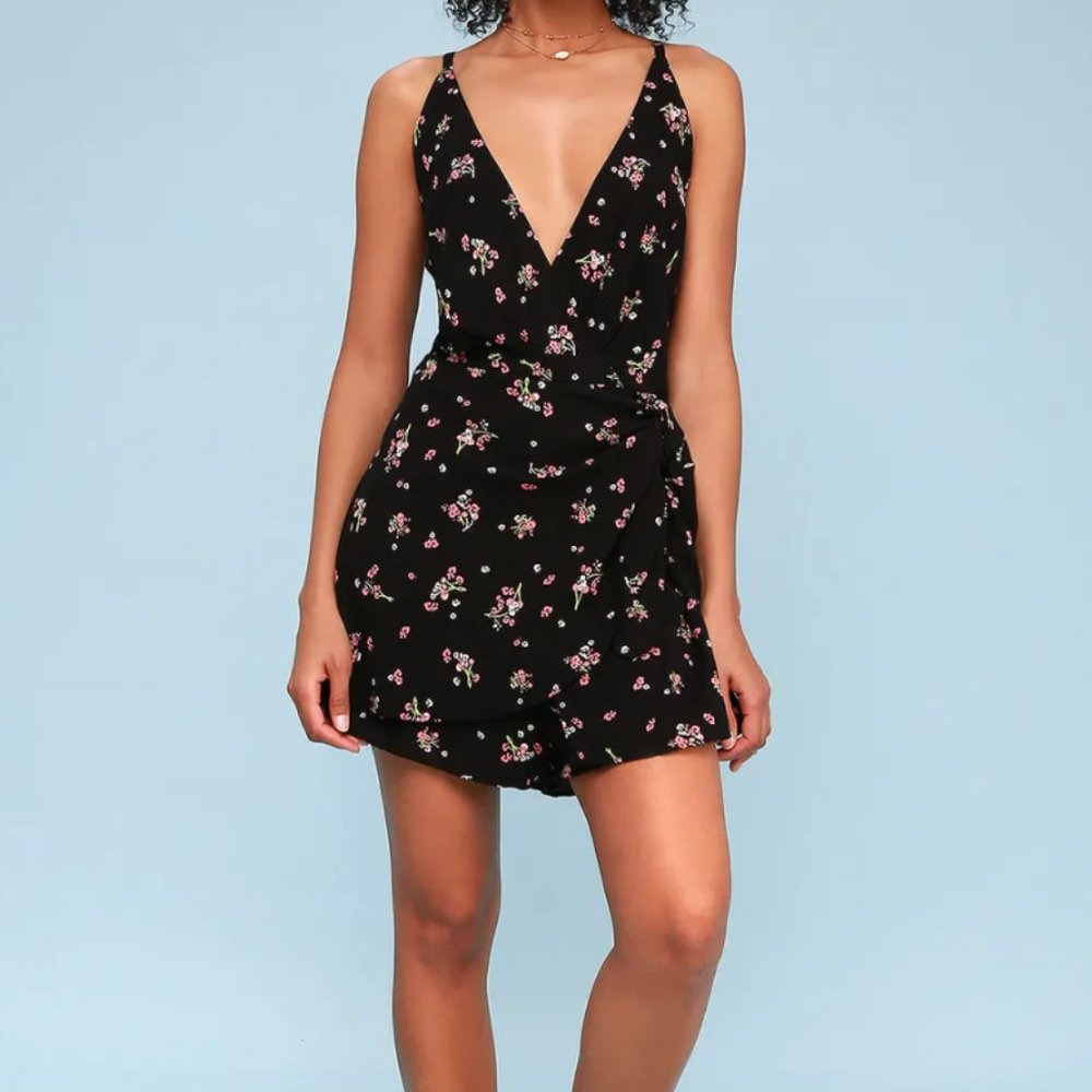FREE PEOPLE Black Floral Surplice Romper Skort - Picture 3 of 4